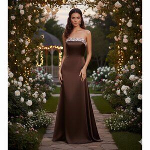 Two Tone Chocolate Strapless Gown